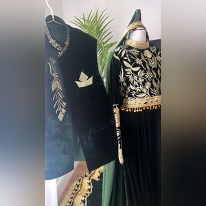 Afghan dress and waskat vest green traditional